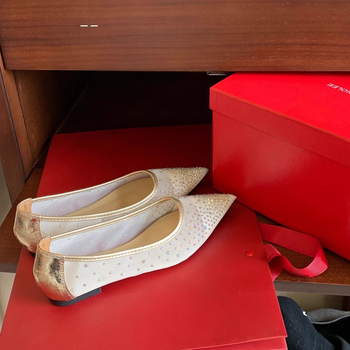 Pantofi dama cu varf ascuțit, din plasă, strasuri, talpă din cauciuc, toc mic