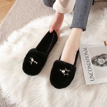 Γυναικείοι χειμερινοί slip-on loafers με επάνω μέρος από σουέντ, εσωτερική επένδυση από τεχνητή γούνα, σόλα από καουτσούκ, χαμηλό ύψος φτέρνας (1–3 εκ.)