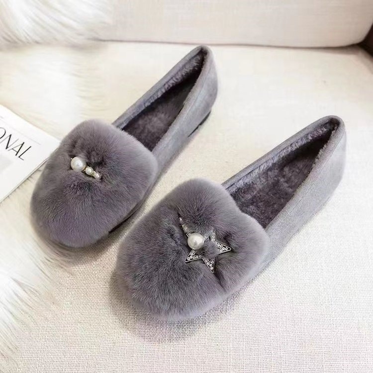 Γυναικείοι χειμερινοί slip-on loafers με επάνω μέρος από σουέντ, εσωτερική επένδυση από τεχνητή γούνα, σόλα από καουτσούκ, χαμηλό ύψος φτέρνας (1–3 εκ.)