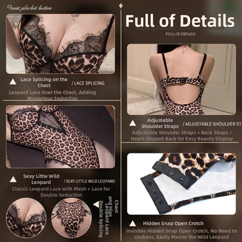 Plus veličine seksi bodi s leopard uzorkom, skrivenim otvorom u preponama, za spavaću sobu