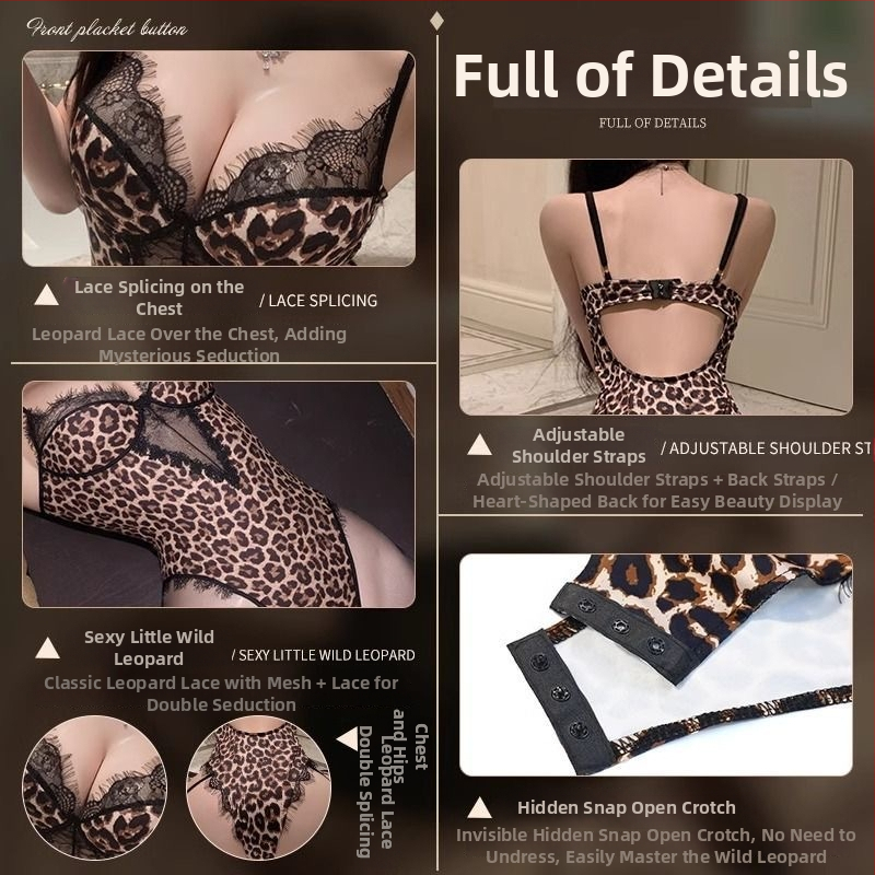 Plus veličine seksi bodi s leopard uzorkom, skrivenim otvorom u preponama, za spavaću sobu