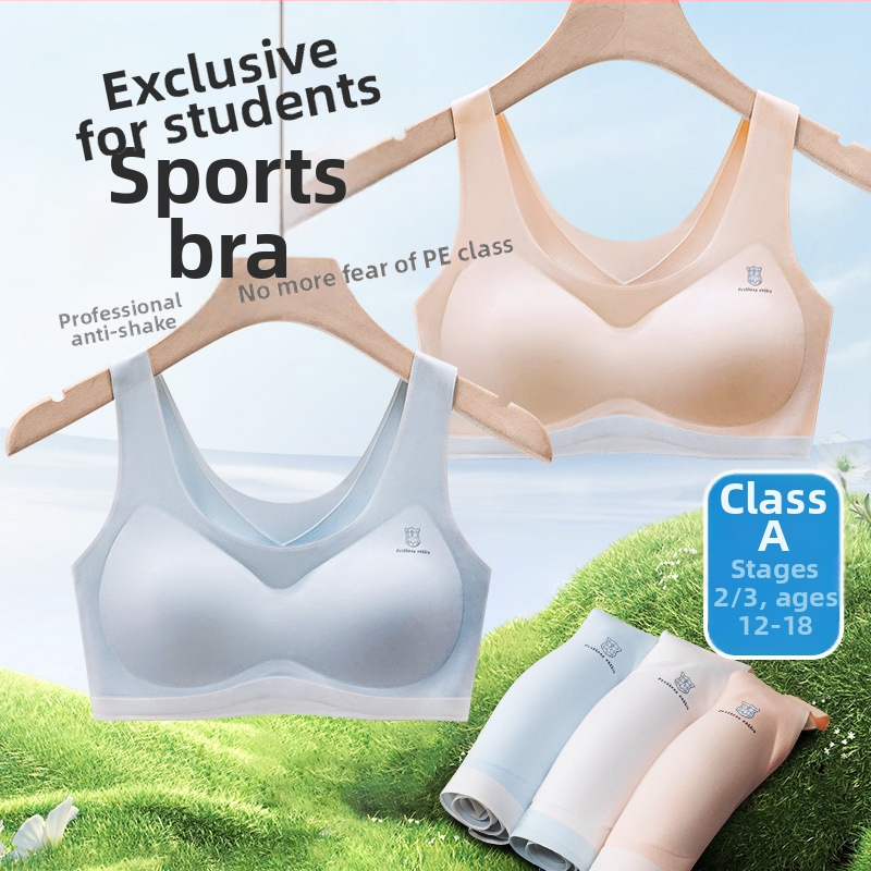 Dívčie športové podprsenka, 3/4 košík, tenká tvarovaná miska, bez oceľovej výstuhy, pevné dvojité ramienka, hlavný materiál nylon 50–70%, výstuha elastanu 30–50%, priedušné, tvarovanie chrbta