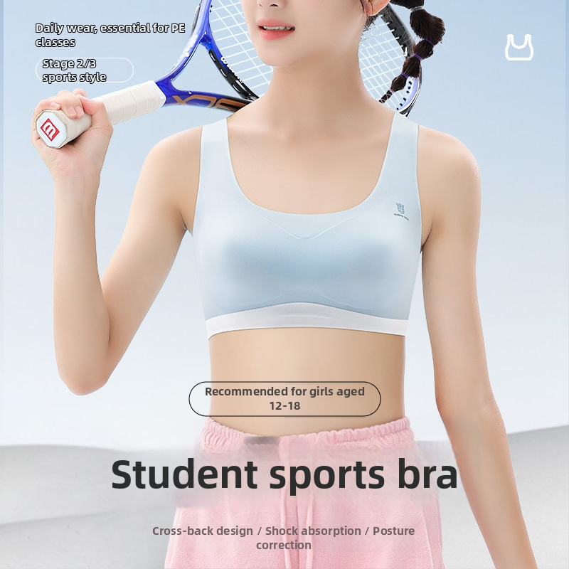 Dívčie športové podprsenka, 3/4 košík, tenká tvarovaná miska, bez oceľovej výstuhy, pevné dvojité ramienka, hlavný materiál nylon 50–70%, výstuha elastanu 30–50%, priedušné, tvarovanie chrbta
