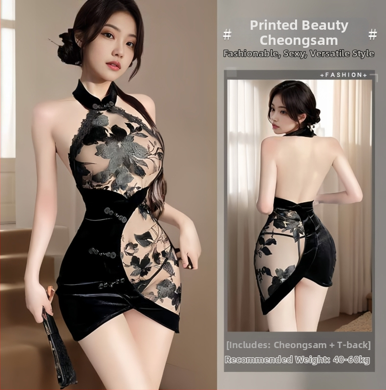 Seksi set donjeg rublja u Cheongsam stilu, poliester, sadržaj poliester 70–80%, uloga: sladak djevojački stil