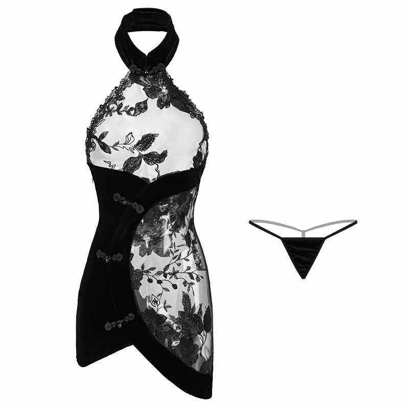 Seksi set donjeg rublja u Cheongsam stilu, poliester, sadržaj poliester 70–80%, uloga: sladak djevojački stil