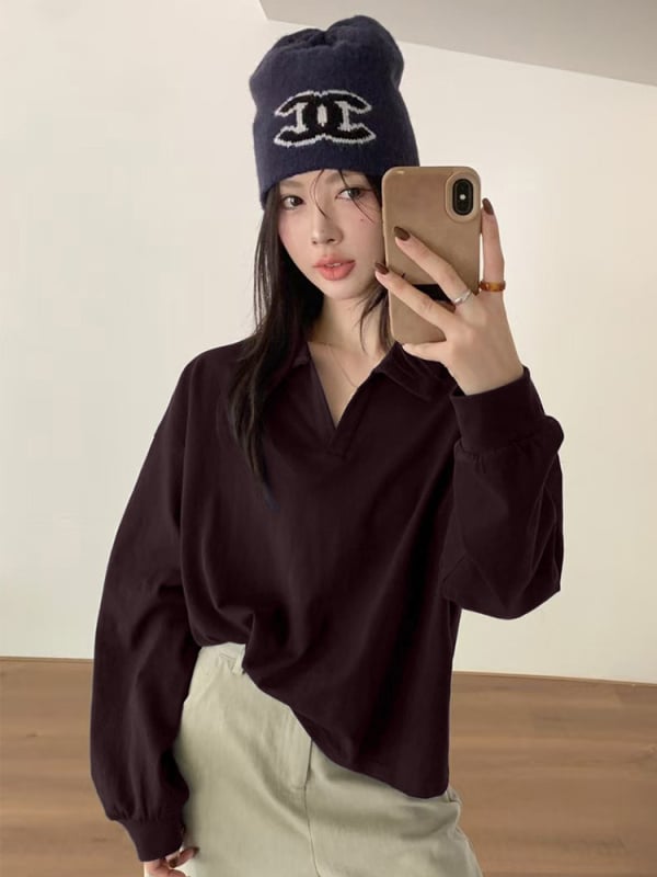 Hoodie/fleece majica s polo ovratnikom, Raglan rukavi, slobodan kroj, 70–80% pamuka, jesen 2025