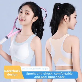 Nylonová podprsenka pre tínedžerky s bezšvovým zadným krížovým pásom – priedušná a odvádzajúca vlhkosť, plný košíček, tenký tvarovaný košíček, pevné dvojité ramienka