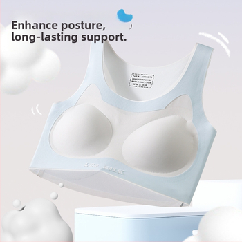 Nylonová podprsenka pre tínedžerky s bezšvovým zadným krížovým pásom – priedušná a odvádzajúca vlhkosť, plný košíček, tenký tvarovaný košíček, pevné dvojité ramienka