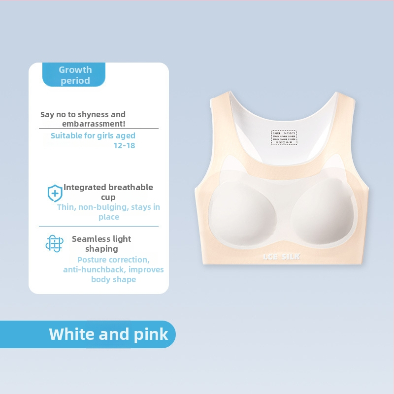 Nylonová podprsenka pre tínedžerky s bezšvovým zadným krížovým pásom – priedušná a odvádzajúca vlhkosť, plný košíček, tenký tvarovaný košíček, pevné dvojité ramienka