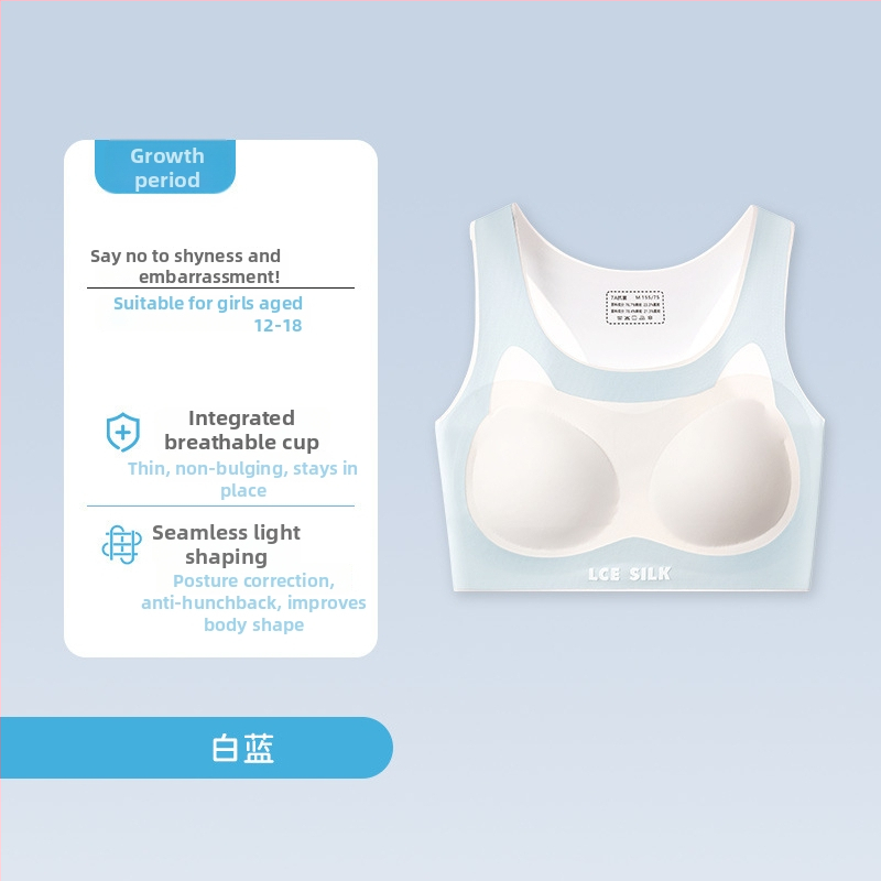 Nylonová podprsenka pre tínedžerky s bezšvovým zadným krížovým pásom – priedušná a odvádzajúca vlhkosť, plný košíček, tenký tvarovaný košíček, pevné dvojité ramienka