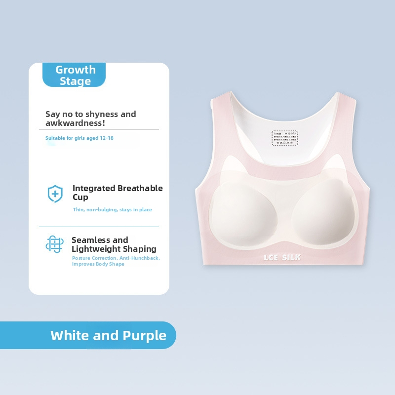 Nylonová podprsenka pre tínedžerky s bezšvovým zadným krížovým pásom – priedušná a odvádzajúca vlhkosť, plný košíček, tenký tvarovaný košíček, pevné dvojité ramienka