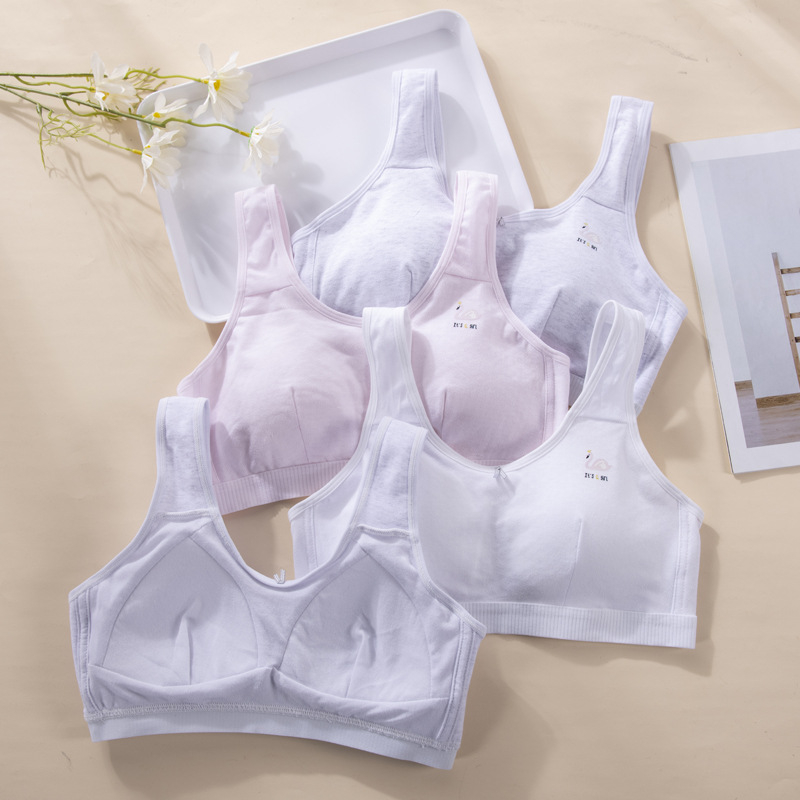 Bavlnený tube top pre dievčatá gymnázia, bez kovových kruhov, 95% bavlna, plné košíky s tenkými formovanými košíčkami, pevné dvojité ramienka, priedušný a pot odvádzajúci