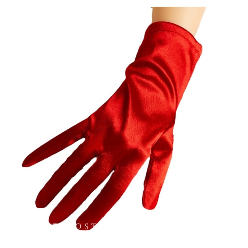 Červené saténové svadobné rukavice — luxusný doplnok k svadobným šatám a fotosešnám, ženský model, jar, prispôsobiteľné, štýl: satén