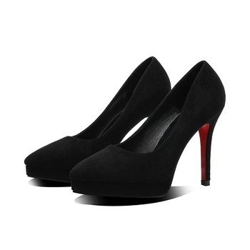 Magas sarkú cipő, hegyes orr, velúr felsőrész, 6–8 cm sarokmagasság, vékony sarok, gumitalp
