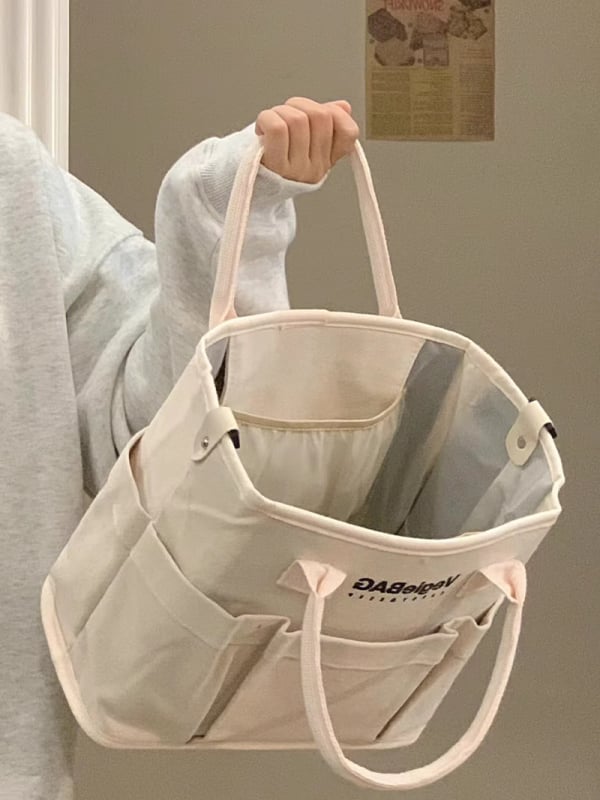 Vászon tote táska anyáknak, városi minimalist stílus, belső zseb a mindennapos használathoz