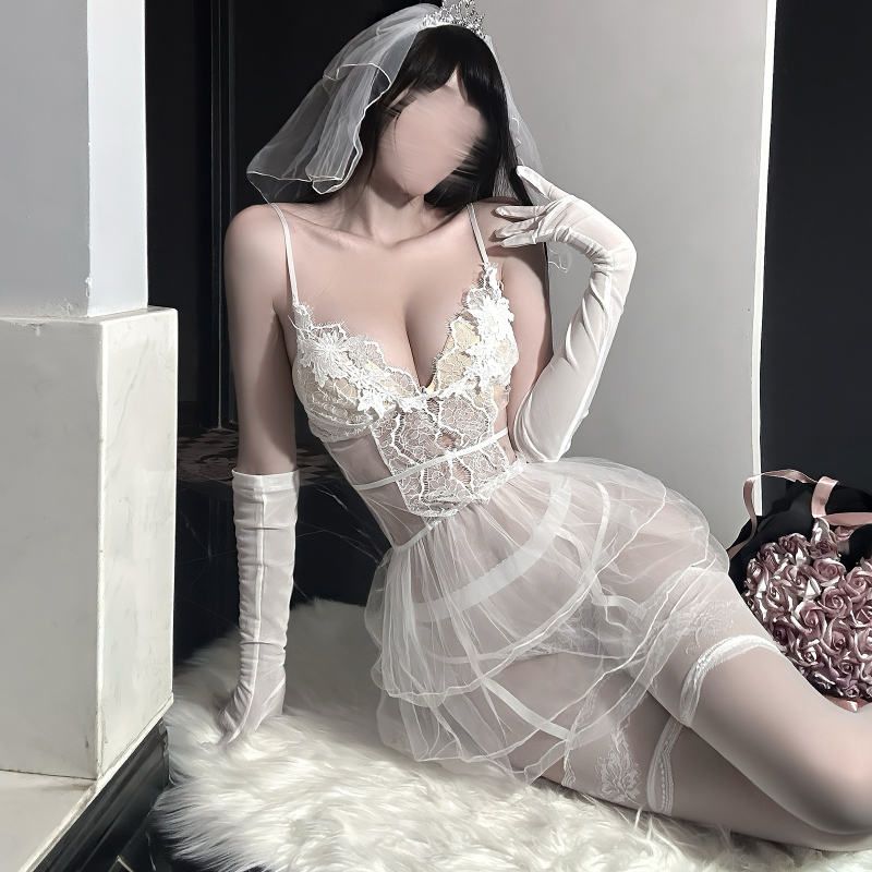 Body s mrežastom čipkom, proziran, duboki V izrez, inspiriran vjenčanim stilom, 90–95% poliester