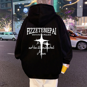 Hooded fleece-lined pulover, američki retro stil, oversize, okrugli izrez, dugi rukavi, mješavina pamuka i poliestera, 350–400 g