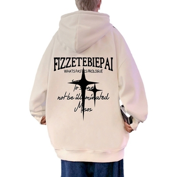Hooded fleece-lined pulover, američki retro stil, oversize, okrugli izrez, dugi rukavi, mješavina pamuka i poliestera, 350–400 g