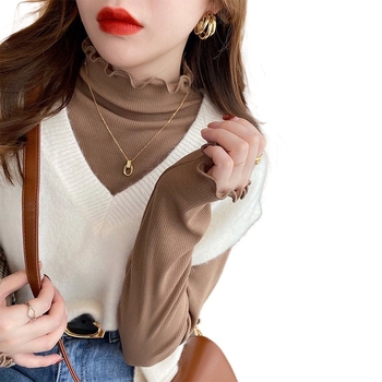 Tricou oversized din bumbac 100%, cu guler semi-înalt și broderie, Primăvara 2025