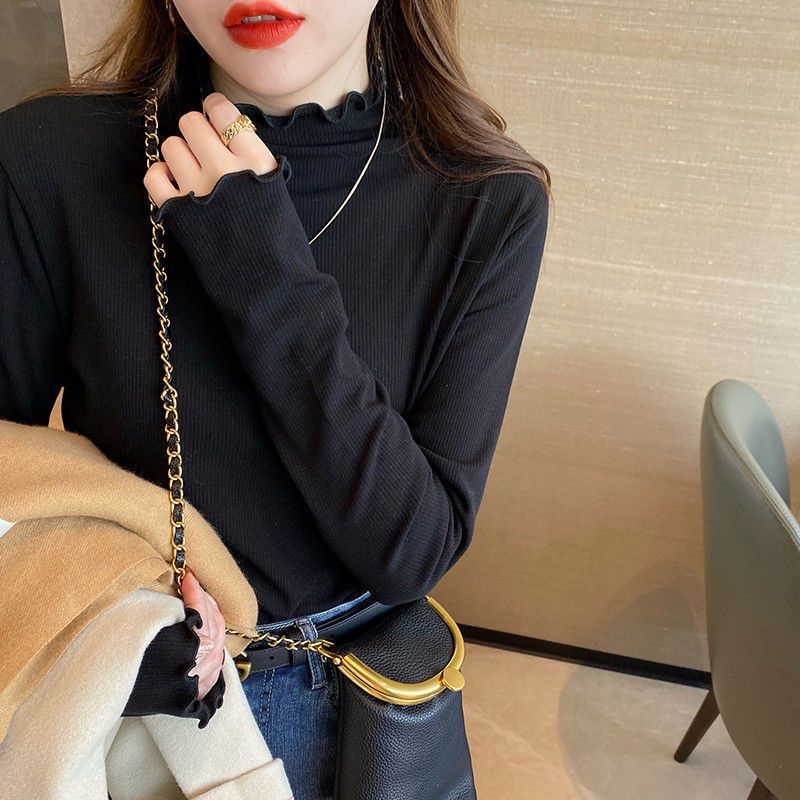 Tricou oversized din bumbac 100%, cu guler semi-înalt și broderie, Primăvara 2025