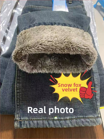 Pánske džínové nohavice s fleecovou podšívkou, voľný strih, rovný strih, zima, bavlna-poliestrová zmes (73% bavlna, 25,8% polyester, 1,2% elastan)