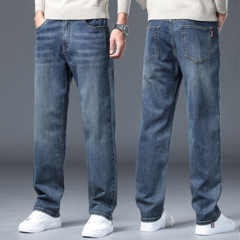 Pánske džínové nohavice s fleecovou podšívkou, voľný strih, rovný strih, zima, bavlna-poliestrová zmes (73% bavlna, 25,8% polyester, 1,2% elastan)