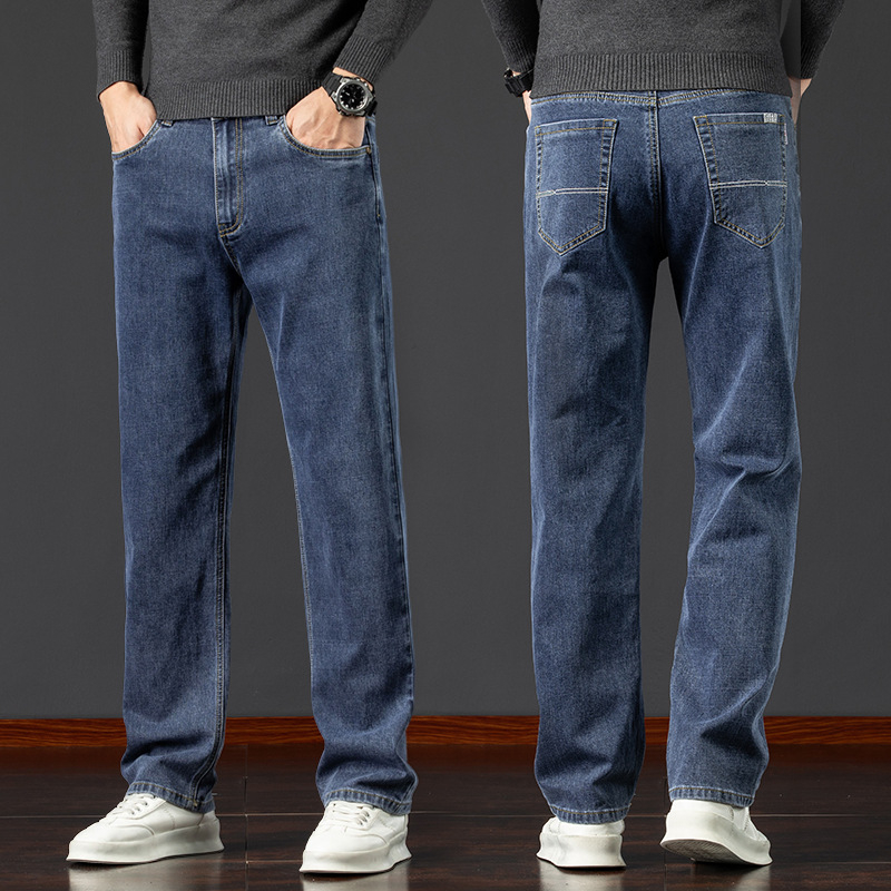 Pánske džínové nohavice s fleecovou podšívkou, voľný strih, rovný strih, zima, bavlna-poliestrová zmes (73% bavlna, 25,8% polyester, 1,2% elastan)