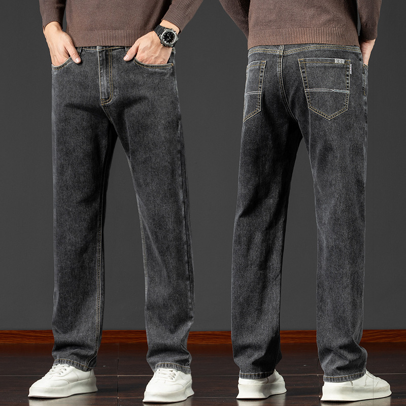 Pánske džínové nohavice s fleecovou podšívkou, voľný strih, rovný strih, zima, bavlna-poliestrová zmes (73% bavlna, 25,8% polyester, 1,2% elastan)