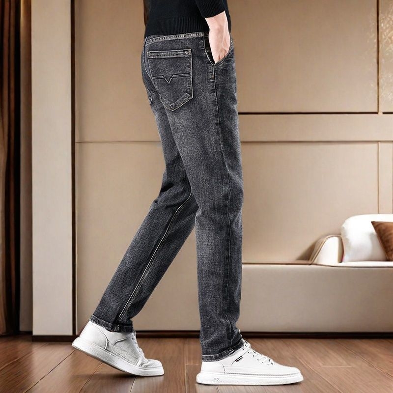 Дънки деним с прав крак, корейски стил, средна талия, цип