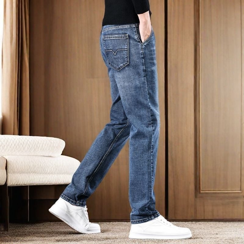 Дънки деним с прав крак, корейски стил, средна талия, цип