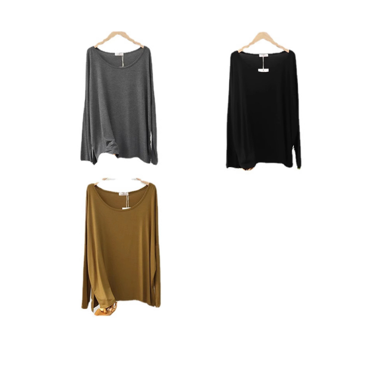Pamučna majica s kružnim izrezom, dugi rukavi, slobodan kroj, srednja duljina, gradski stil