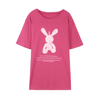 Majica s Cartoon Rabbit tiskom, okrugli izrez, kratke rukave, slobodan kroj, srednja duljina 50–65 cm, tkanina milk silk s poliestersko/spandeksom