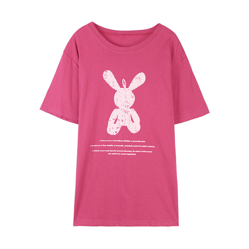 Majica s Cartoon Rabbit tiskom, okrugli izrez, kratke rukave, slobodan kroj, srednja duljina 50–65 cm, tkanina milk silk s poliestersko/spandeksom