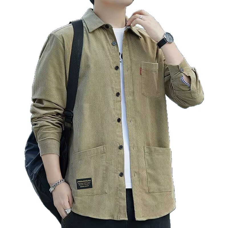 Muška corduroy košulja – širok kroj, fleece podstava, dugi rukavi, ovratnik turn-down, casual stil