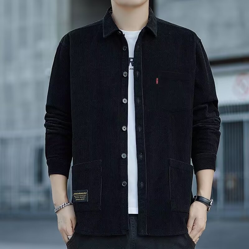 Muška corduroy košulja – širok kroj, fleece podstava, dugi rukavi, ovratnik turn-down, casual stil