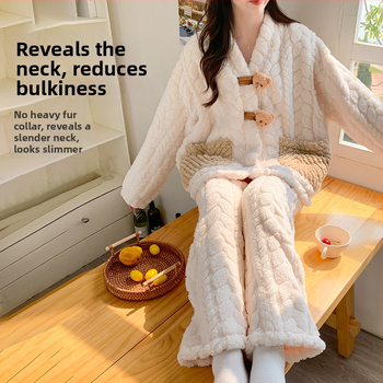 Set pyžam pre tehotné a dojčiace, hrubý fleece, dlhé rukávy, dlhé nohavice, francúzsky štýl