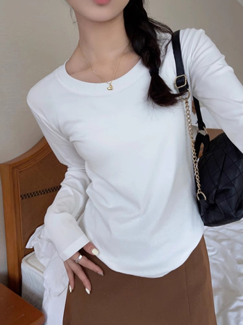 T‑shirt πουλόβερ με βελούδινο πολυεστέρα, Slim fit, μακριά μανίκια, στρογγυλή λαιμόκοψη