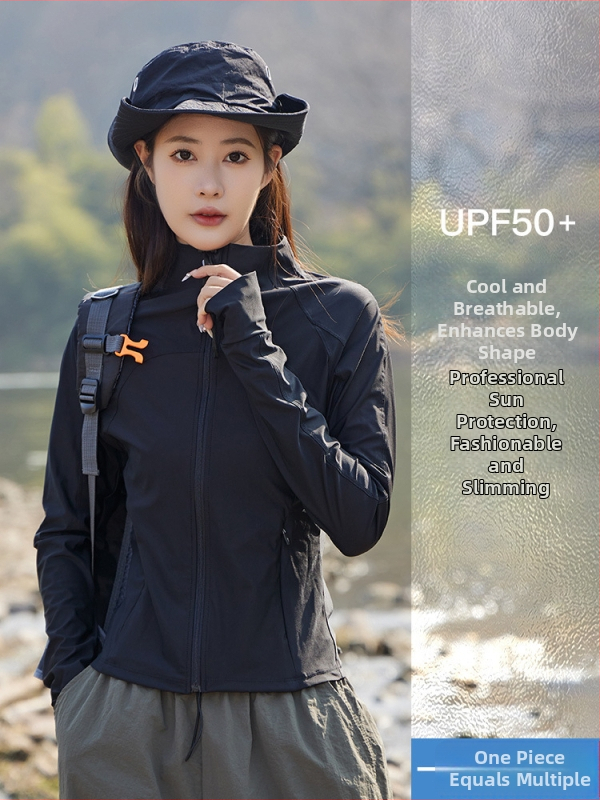 Sievietes āra vējjaka ar UV aizsardzību UPF50+, elpojošs neilona audums, rāvējslēdzējs