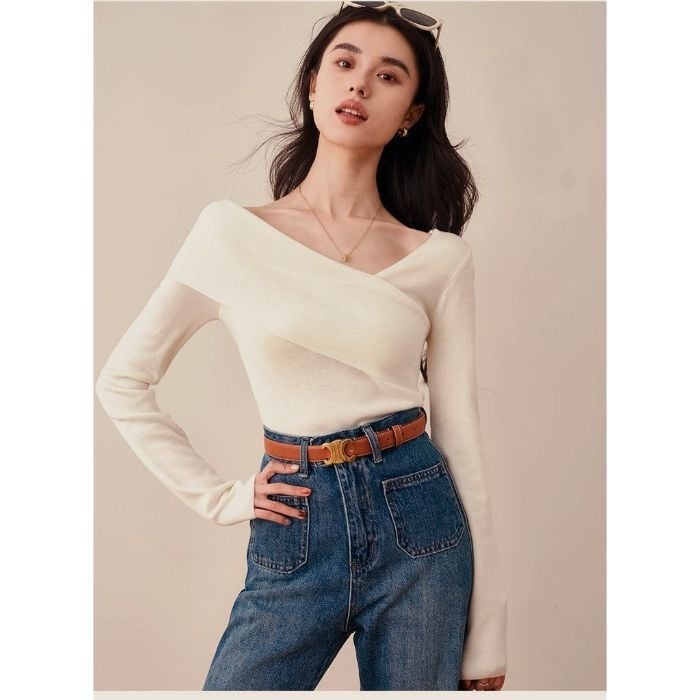 Pleteni džemper Slim-Fit s kosim ovratnikom, blok uzorak, Core-Spun vlakna