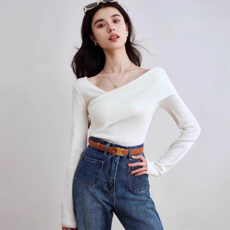 Pleteni džemper Slim-Fit s kosim ovratnikom, blok uzorak, Core-Spun vlakna