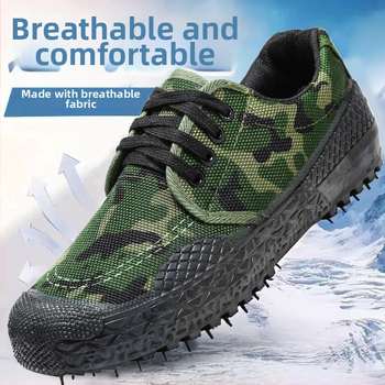 Pracovná obuv s camo plátnom, priedušná, odolná voči opotrebeniu, šnúrky, okrúhla špička