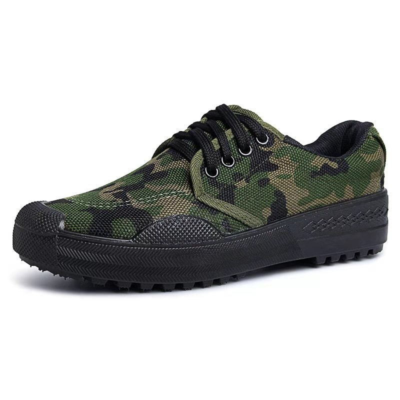 Pracovná obuv s camo plátnom, priedušná, odolná voči opotrebeniu, šnúrky, okrúhla špička