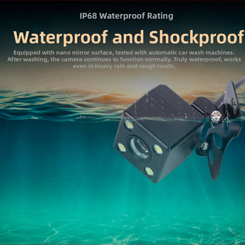 12V HD CCD galinė vaizdo kamera, kvadratinė su plačiu kampu ir naktiniu matymu, 680x480 raiška, 120° matymo kampas, CVBS išvestis automobilių monitoriui