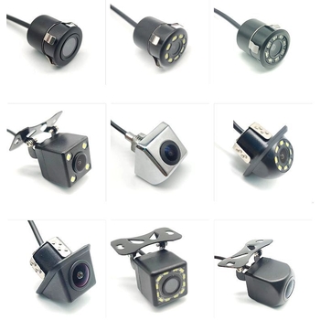 12V HD CCD galinė vaizdo kamera, kvadratinė su plačiu kampu ir naktiniu matymu, 680x480 raiška, 120° matymo kampas, CVBS išvestis automobilių monitoriui