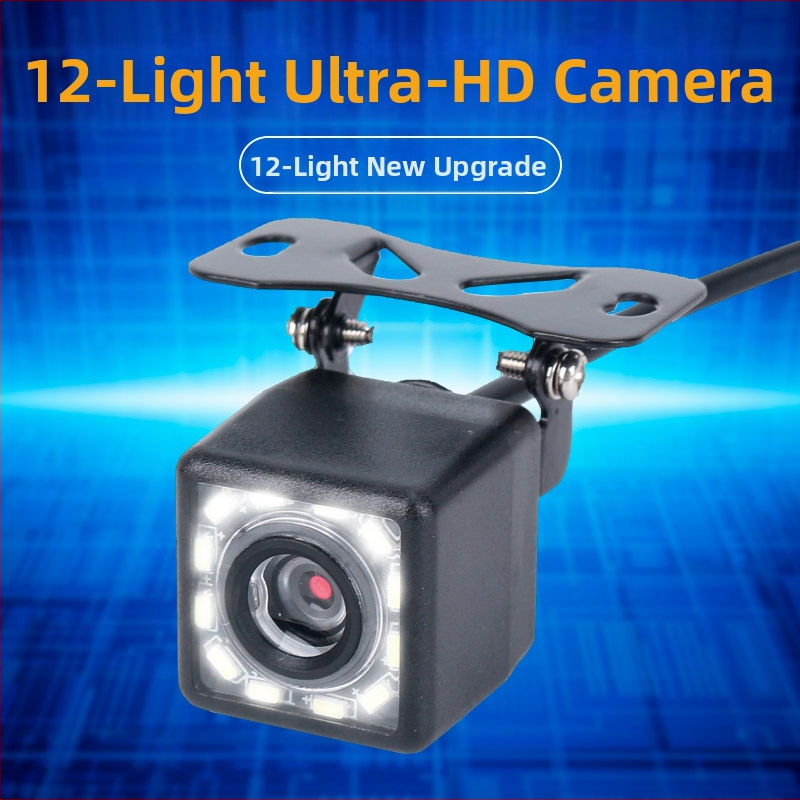 12V HD CCD galinė vaizdo kamera, kvadratinė su plačiu kampu ir naktiniu matymu, 680x480 raiška, 120° matymo kampas, CVBS išvestis automobilių monitoriui