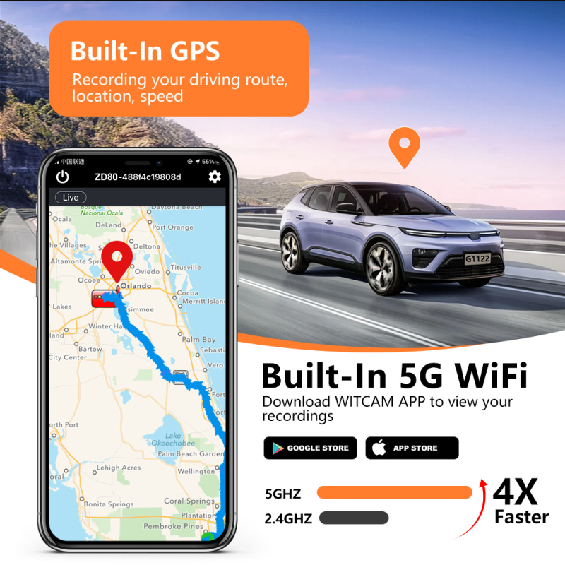 Trojkanálový palubný dashcam s GPS navigáciou, nočným videním, 4K rozlíšením a monitorovaním parkovania