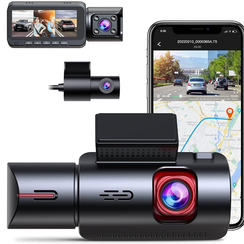 Trojkanálový palubný dashcam s GPS navigáciou, nočným videním, 4K rozlíšením a monitorovaním parkovania