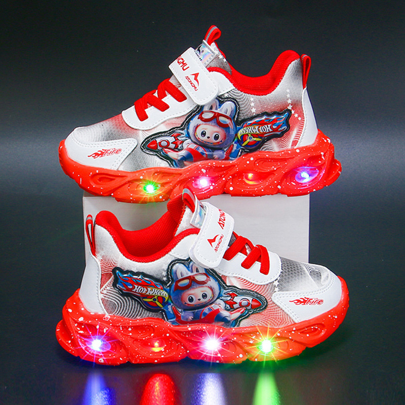 Svjetleće dječje tenisice za dječake, gornji dio od sintetičke kože, Velcro kopčanje, prozračne, lagane, EVA potplat