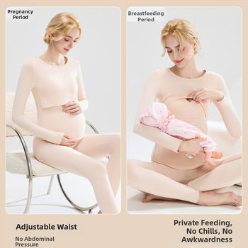 Tehotenský set: bavlnený pletený top s balónikovými rukávmi a dlhé nohavice, okrúhly výstrih, stredná hrúbka látky