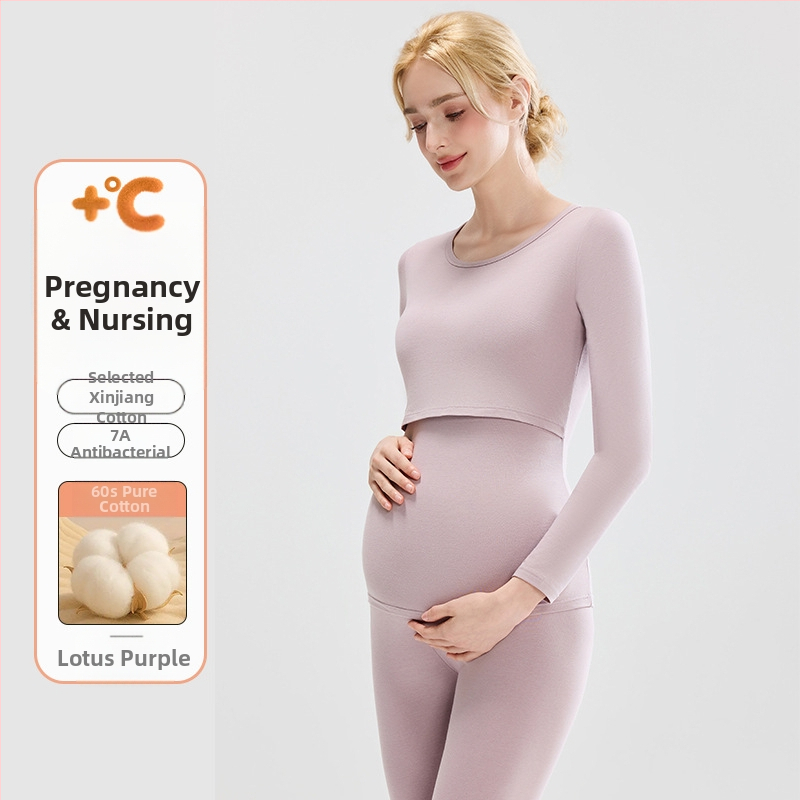 Tehotenský set: bavlnený pletený top s balónikovými rukávmi a dlhé nohavice, okrúhly výstrih, stredná hrúbka látky